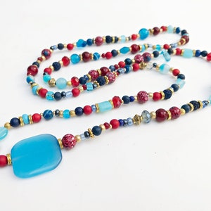 colorful boho style pearl necklace gold | Necklace women with real coral, agate & jade | Ibiza jewelry