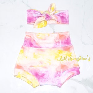 Tie-Dye High Waisted Bummie Set | Baby Bummies, Baby Leggings, Baby Headbands, Spring,  Baby Summer Clothes #lilsunshines