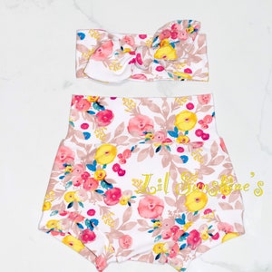 Floral High Waisted Bummie Set | Valentine’s Day, Baby Bummies, Baby Leggings, Baby Headbands, Spring,  Baby Summer Clothes #lilsunshines