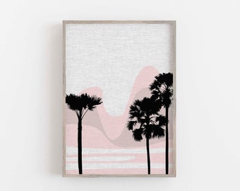 Tropical Wall Art Printable, Palm Tree Silhouette Print, Summer Wall Art Decor, Minimalist Palm Tree Print, Tropical Digital Download