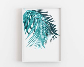 Palm Leaf Printable Wall Art, Aqua Summer Wall Print, Palm Leaves Instant Download, Tropical Beach Poster, Palm Tree Digital Download