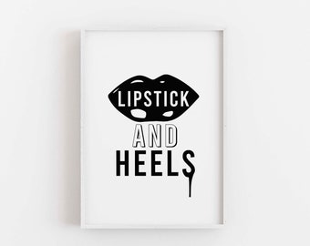 Lips Printable Wall Art, Lipstick Downloadable Print, Black & White Fashion Print, Lips Typography Print, Fashion Quote Wall Art