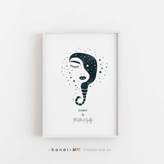 Female SCORPIO Zodiac Sign Printable Wall Art, Scorpio Horoscope DIY Decor, Girl Zodiac, Woman Scorpio Star Sign Decor, Astrology Download