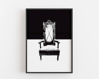 Black and White Chair Printable, Throne Wall Art, Vintage Chair Poster, Downloadable Chair Print, Minimalist Digital Download Chair Print