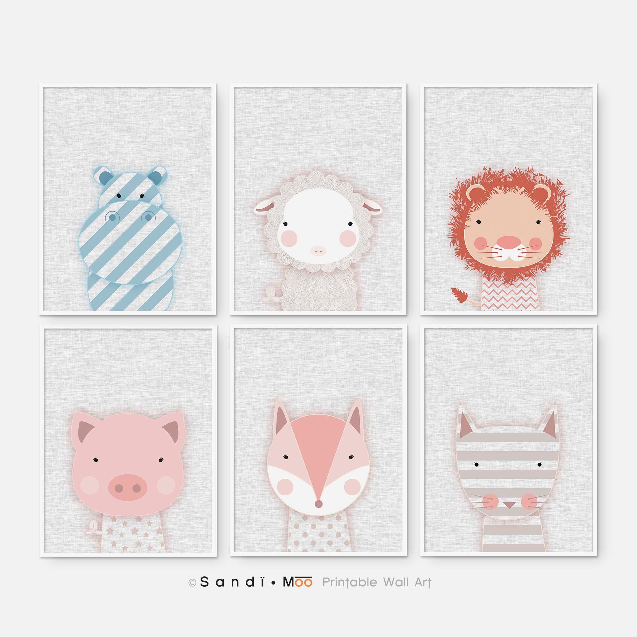 Set of 6 Baby Animals Printable Wall Art Colourful Animal - Etsy