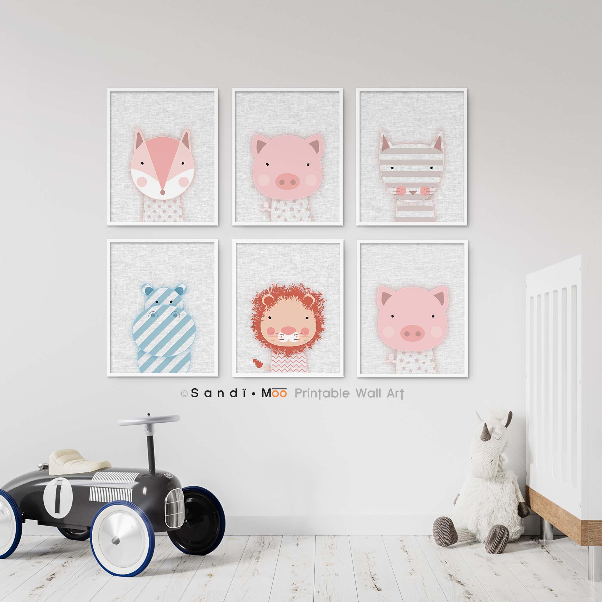 Set of 6 Baby Animals Printable Wall Art Colourful Animal - Etsy