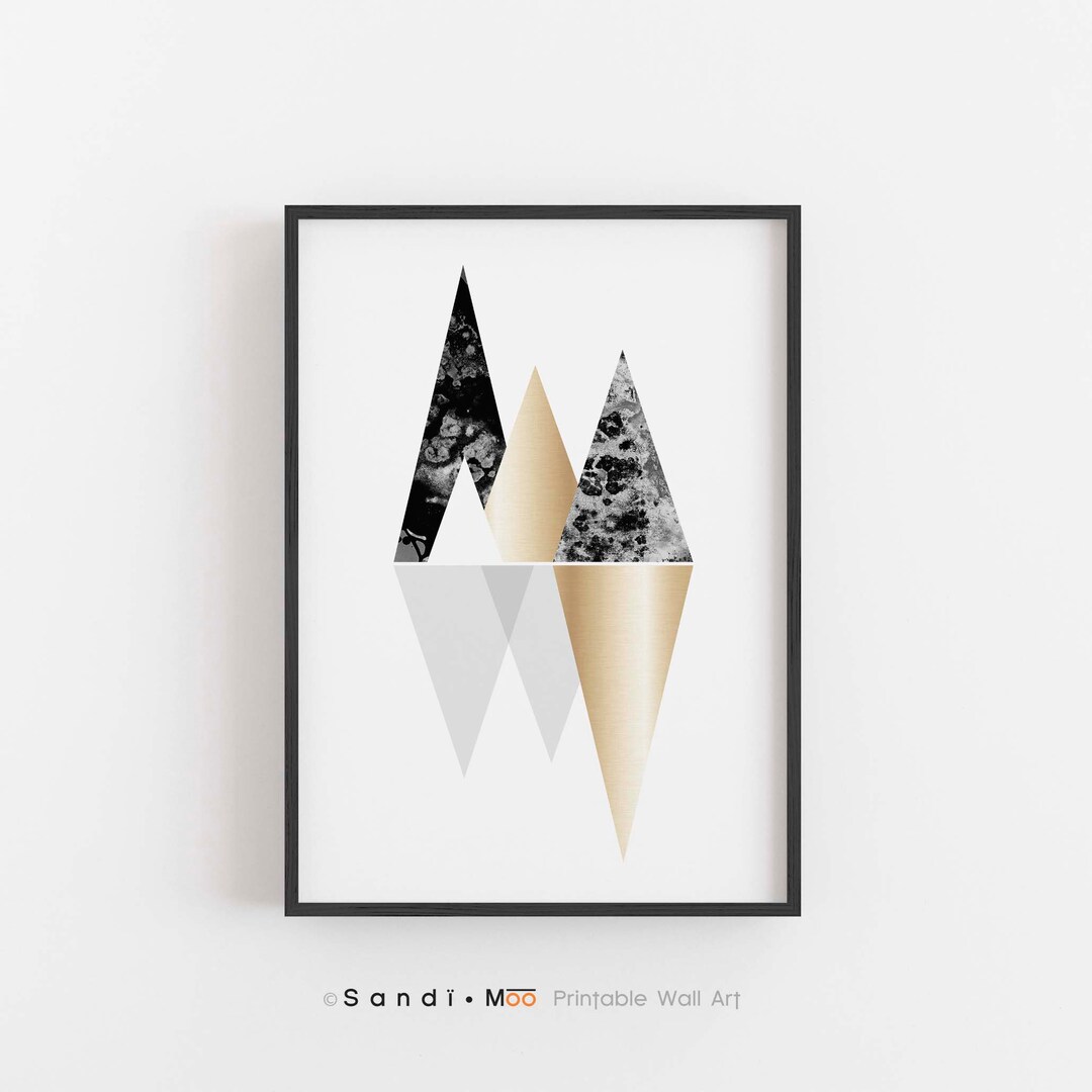Geometric Printable Wall Art, Abstract Mountain Wall Art, Modern Bedroom Art, Scandi Home Decor
