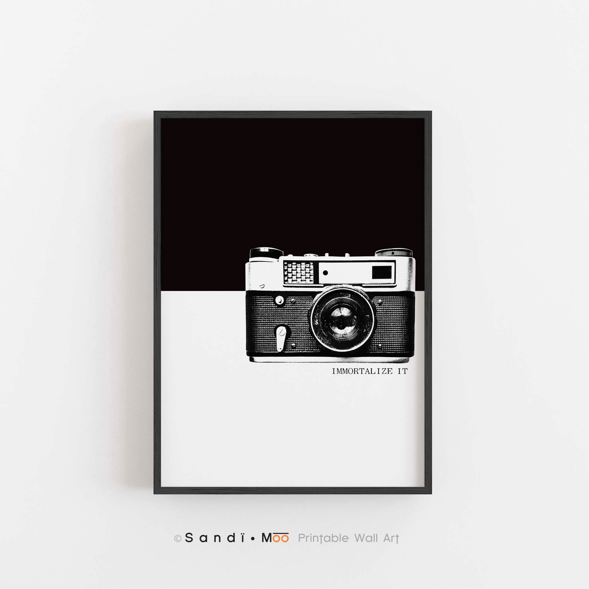 Black and White Camera Printable Wall Art, Camera Wall Art Decor, Minimalist Camera Wall Print