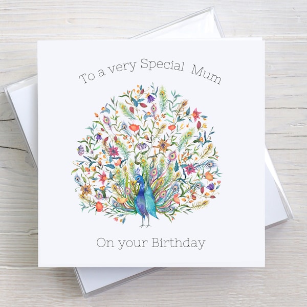 Happy Birthday Mum, mum birthday card, peacock card