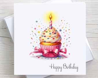 Birthday card, female birthday card, ladies birthday card, birthday cake, cupcake birthday card