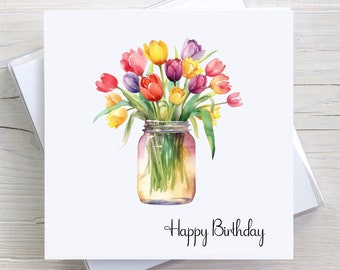 Birthday card, female birthday card, happy birthday, ladies birthday card, flowers, floral, tulips