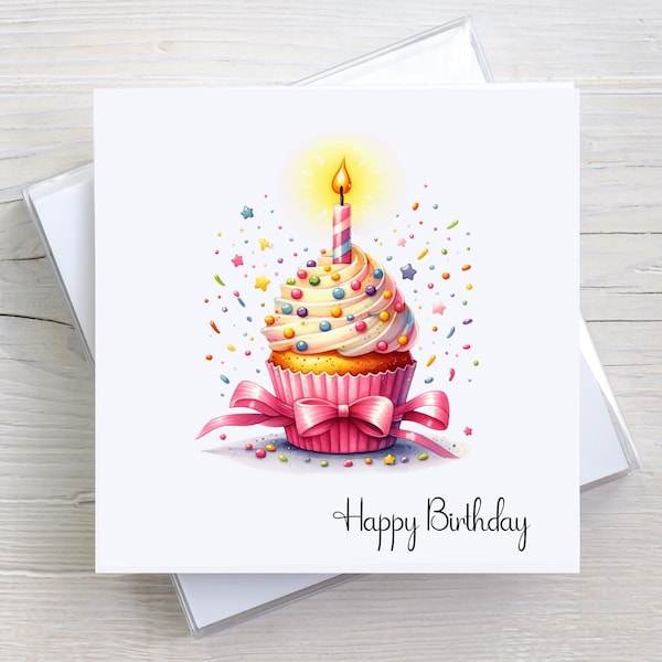 Birthday card, female birthday card, ladies birthday card, birthday cake, cupcake birthday card