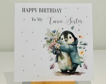 Twin sister birthday card, Happy birthday to my twin sister, sister card, twin sister