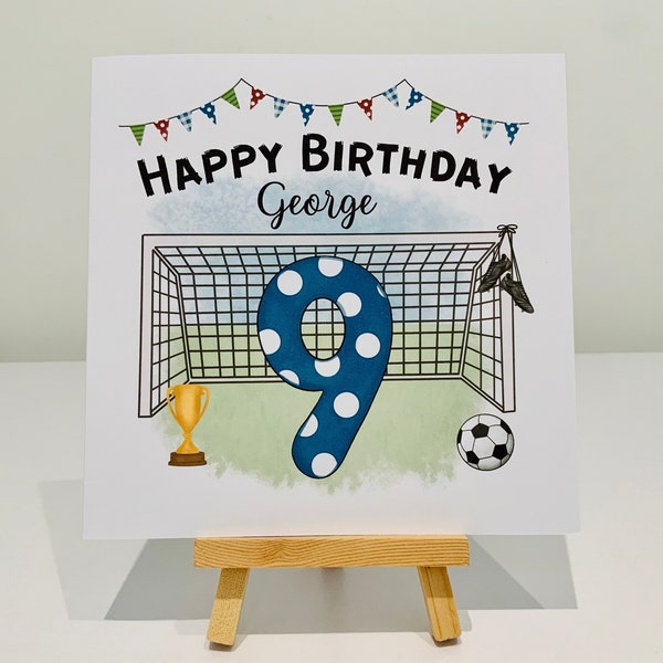 Boys 9th birthday card, personalised boy 9th birthday card, football, 9, nine