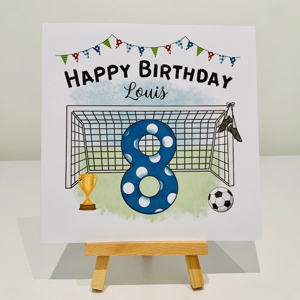 Boys 8th birthday card, personalised boy 8th birthday card, football, 8, eight