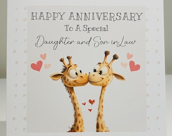 Daughter and son in law anniversary card, wedding anniversary card, daughter and son in law wedding anniversary card, cute giraffes card