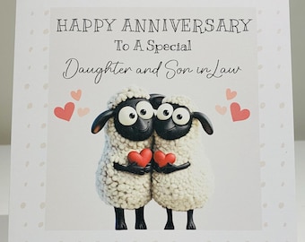 Daughter and son in law anniversary card, wedding anniversary card, daughter and son in law wedding anniversary card, cute sheep card