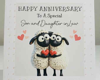 Son and daughter in law anniversary card, wedding anniversary card, Son and daughter in law wedding anniversary card, cute sheep card