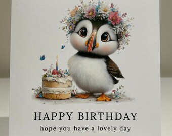 Puffin birthday card, cute birthday card, puffin, cute puffin birthday card, happy birthday