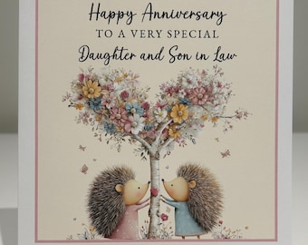 Daughter and son in law anniversary card, wedding anniversary card, daughter and son in law wedding anniversary card, cute hedgehogs card