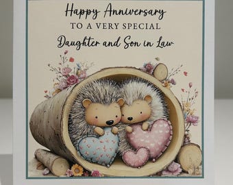 Daughter and son in law anniversary card, wedding anniversary card, daughter and son in law wedding anniversary card, cute hedgehogs card