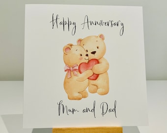 Mum and dad anniversary card, wedding anniversary card, mum and dad wedding anniversary card, bears