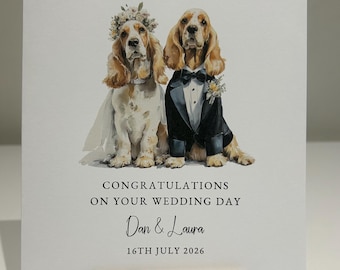 Wedding day card, congratulations, wedding card, personalised wedding card, cocker spaniel wedding card, dog lover