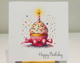 Birthday card, female birthday card, ladies birthday card, birthday cake, cupcake birthday card
