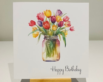 Birthday card, female birthday card, happy birthday, ladies birthday card, flowers, floral, tulips