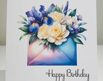 Birthday card, female birthday card, happy birthday, ladies birthday card, flowers, floral, spring flowers