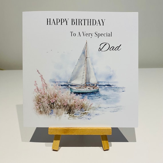 Traditional Male Birthday Card For Him - Watercolour Coastal Sailing Boat Design - Blue Coast Landscape Birthday Card For Men - Birthday Card For Dad, Uncle, Grandad, Brother | Blank Inside Envelope - View #9