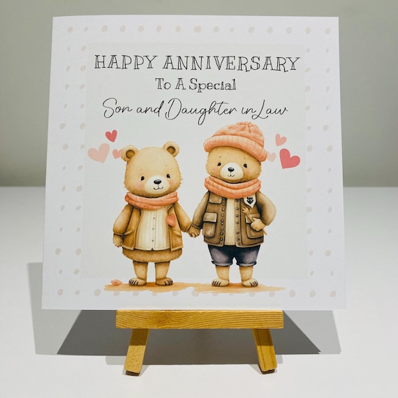Son and daughter in law anniversary card, wedding anniversary card, Son and  daughter in law wedding anniversary card, cute bears card