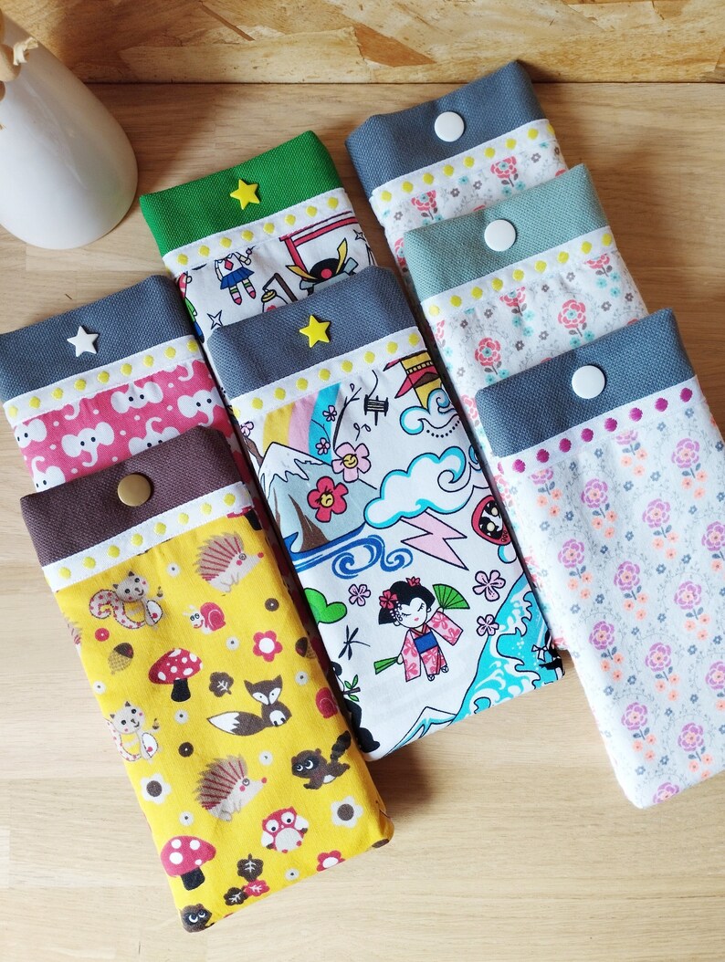 Etui à lunettes pour enfant en tissu coton / animaux de la forêt / éléphant / fleurs /manga image 1