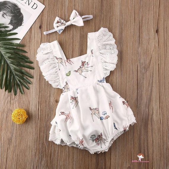 Baby Girl Clothing Cute Deer Flower Cotton Soft Romper - Etsy