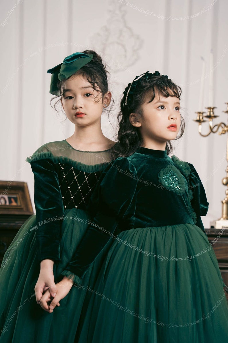 Emerald Green Velvet Toddler Dress Green Velvet Dress Girls Etsy