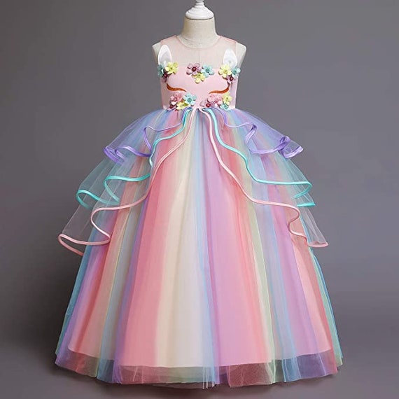 Little Girls Unicorn Kids Dress Head Band Rainbow Costume - Etsy