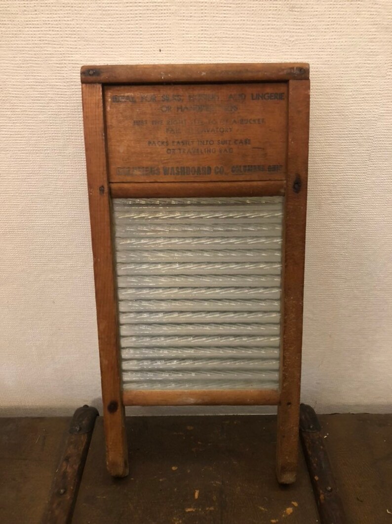 Small Vintage Wood And Glass Columbus Washboard