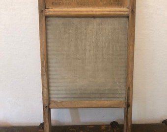 Vintage National Washboard Wood/Metal/Glass Washboard