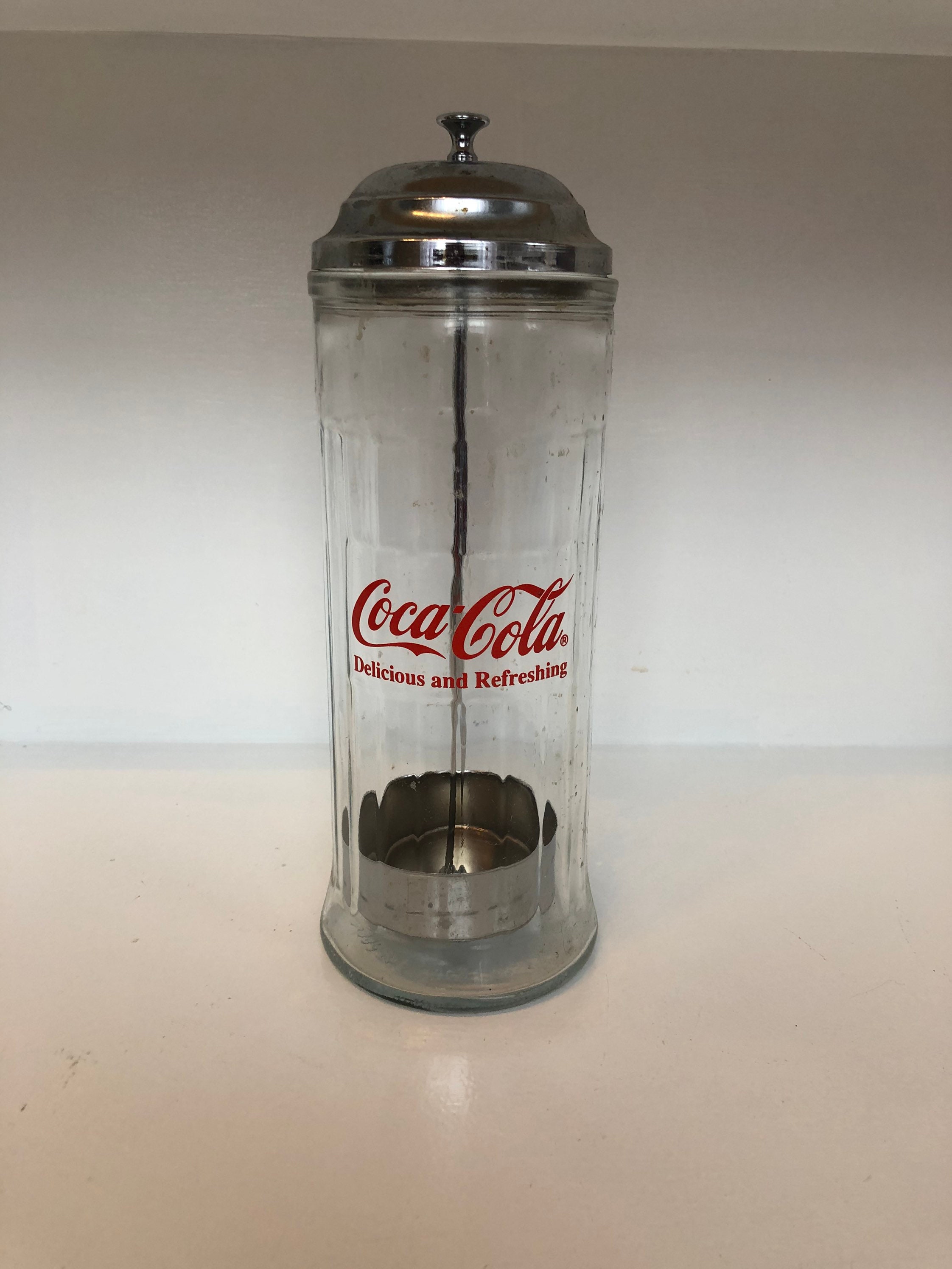 Vintage Coca Cola Coke 6" Glass Straw Dispenser Collectibles & Art