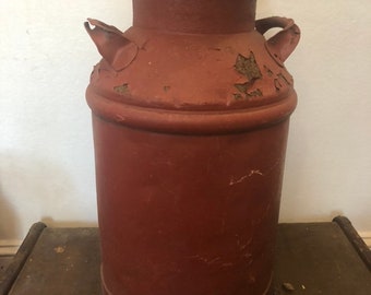 Vintage Chipped Red Paint Milk Can