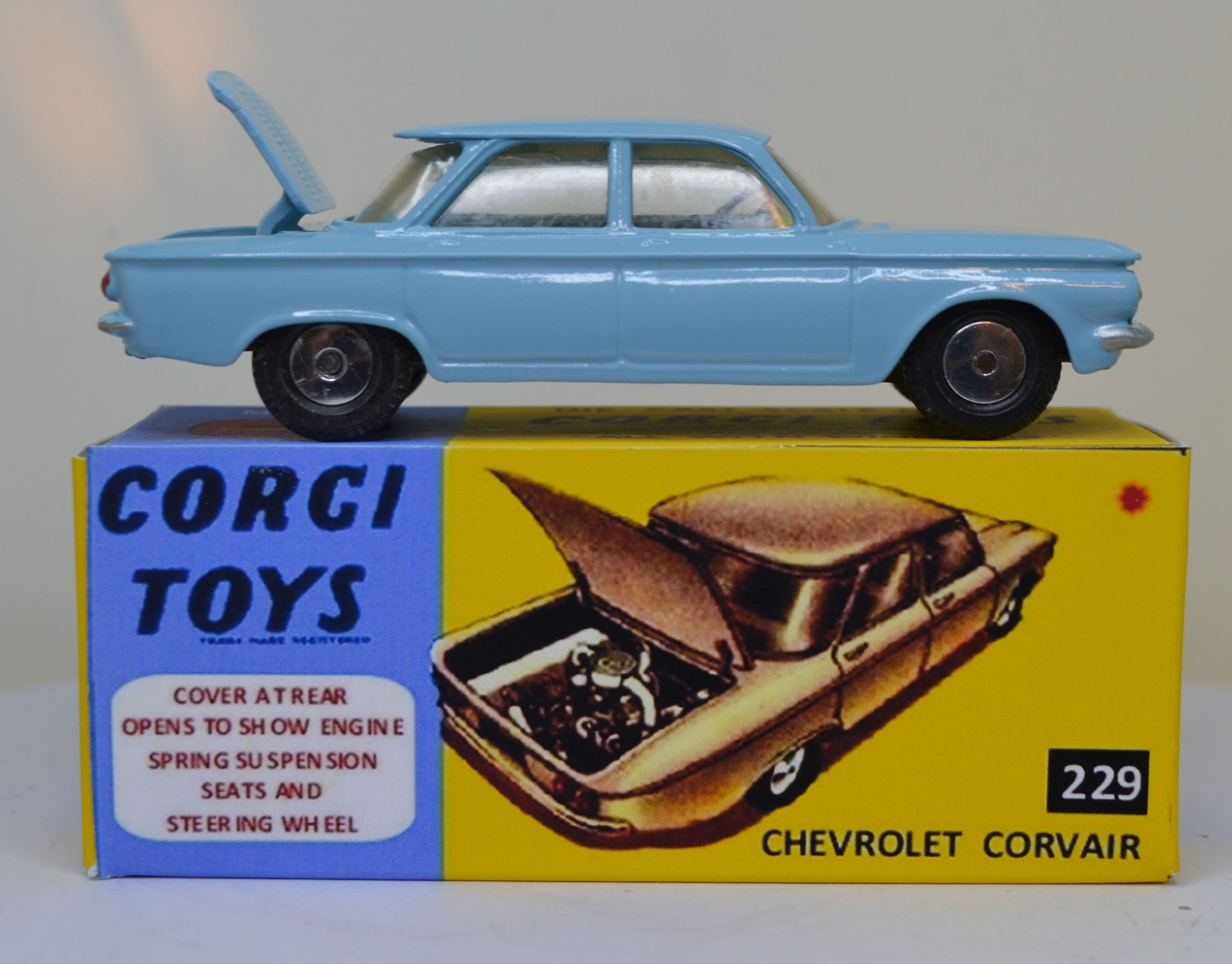 CHEVROLET CORVAIR Vintage Corgi Toys 229 Made in Gt. Britain -  Sweden