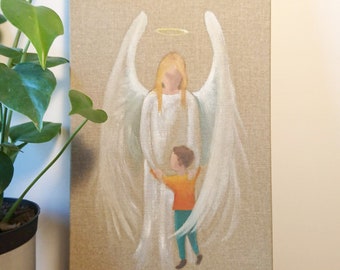 Painting of a guardian angel - Oil on canvas