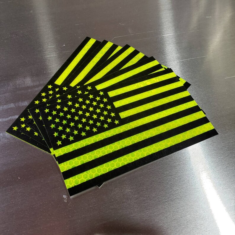 Safety Yellow Green American Flag Sticker Diamond Grade Reflective