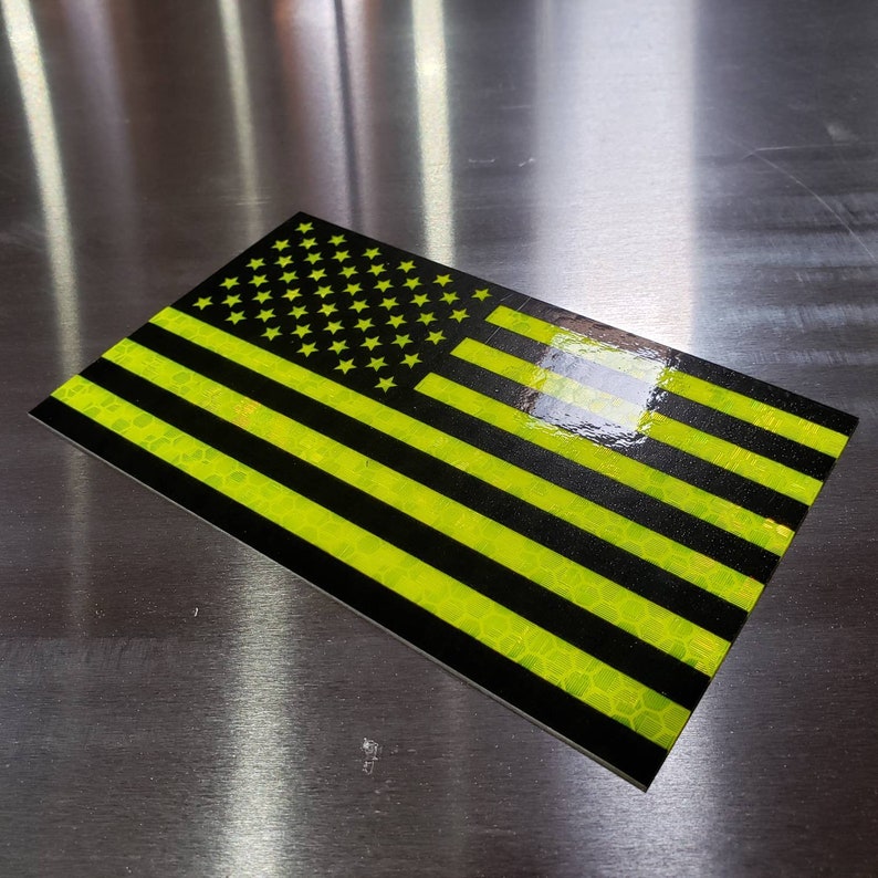 Safety Yellow Green American Flag Sticker Diamond Grade Reflective
