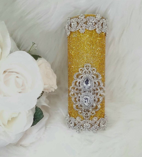 Gold Crystal Rhinestones Wedding Bouquet Holder Bellas Glam Bling Bouquet  Holders REINA DORADA 