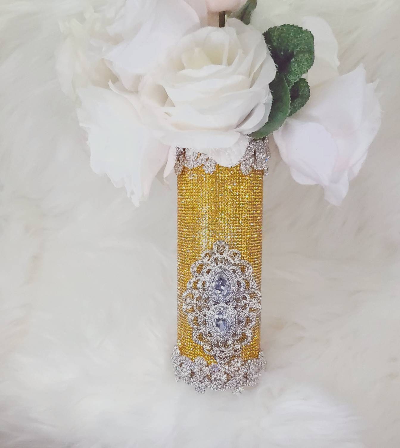 Gold Crystal Rhinestones Wedding Bouquet Holder Bellas Glam Bling Bouquet  Holders REINA DORADA 