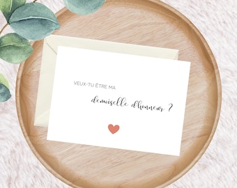 Demande demoiselle d'honneur mariage, cadeau demoiselle d'honneur, veux-tu être ma demoiselle d'honneur, carte, annonce mariage