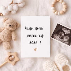 Annuncio di gravidanza per nonni, nonne, zie, papà, zii, familiari, amici - Biglietto di annuncio della nascita - Mini arriverà da noi nel 2026!