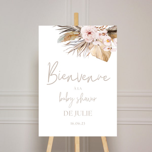 Affiche panneau de bienvenue personnalisée Baby shower français, Décoration Baby shower à imprimer