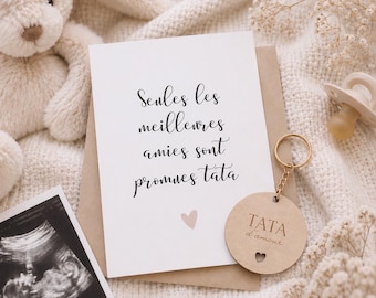 Annonce grossesse tata pour meilleures amies  – Cadeau future tata – Annonce bébé - Carte + Porte-clé pour future tata d’amour